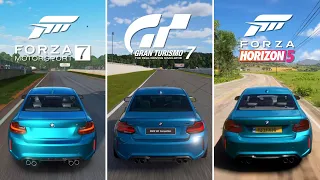 Forza Horizon 5 vs Gran Turismo 7 vs Forza Motorsport 7 - BMW M2 Coupe Comparison