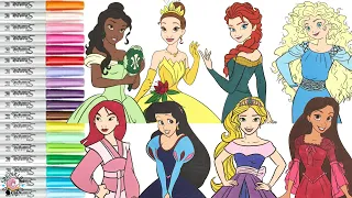 Disney Princess Coloring Book Compilation Color Swap Ariel Mulan Tiana Belle Merida Elsa Rapunzel