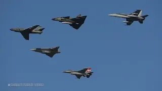 4Kᵁᴴᴰ SAAB J-32 Lansen, SK37 Viggen, J-35 Draken, F-18, F-16 Rare Formation Flypast @ NATO DAYS 2018