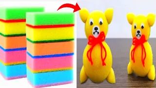 🧸 TOO SIMPLE AND CUTE _ making a  teddy bear from dish sponge | simple teddy bear .