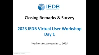 2023 User Workshop – 1.7 – Day 1 Conclusion