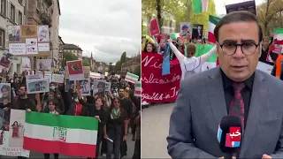 جمشید بهرامی، ایران اینترنشنال از حضور پرشمار ایرانیان در تجمع اعتراضی شهر فرانکفورت می‌گوید