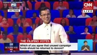 Isko haunted by excess campaign funds, plays it safe in CNN PH debate