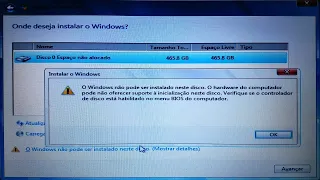 RESOLVIDO   O windows não pode ser instalado neste disco  O Hardware do computador pode não oferecer