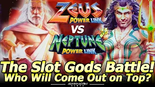 Slot Gods Battle! Zeus Power Link vs Neptune Power Link Slot Machines!  Who Comes Out on Top?