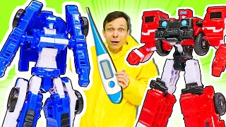 Трансформеры Роботы Тоботы заболели! Видео про игры в больницу и машинки -  игрушки для детей