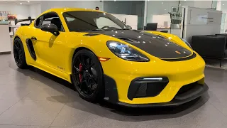 2024 Porsche 718 Cayman GT4 RS in Racing Yellow w/ Black Race-Tex interior and Arctic Grey Stitching