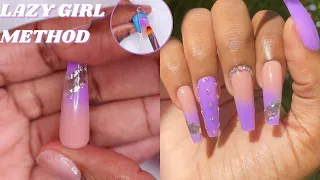 Purple Ombre & Negative Space Polygel Nails | Lazy Girl Method | Nail Tutorial