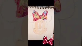 Minnie Mouse Drawing with Princess Sticker Bow #shorts