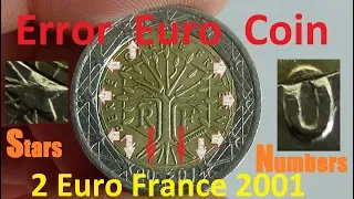 Error Euro Coin 2 Euro France 2001 Stars & Numbers