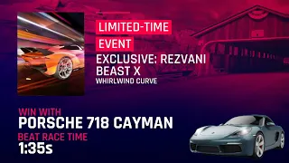 Asphalt 9 Daily Limited-Time Event Exclusive: Rezvani Beast X Beat 01:35s with Porsche 718 Cayman