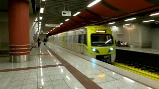 (4Κ) Athens Metro line 2 trains at Peristeri station