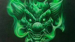 Airbrushing An Evil Clown Within Green Real Fire