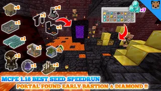 Minecraft PE 1.18 best seed speedrun - Village & pillage / Portal found early bastion with diamond !