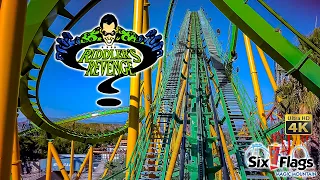 2023 The Riddler's Revenge Roller Coaster On Ride Front Seat 4k POV Six Flags Magic Mountain