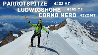 Traversata: Parrotspitze 4432 mt - Ludwigshöhe 4342 mt - Corno Nero 4322 mt da Indren (AO) 4K