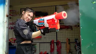 LTT Nerf Mod : SuperGirl S.W.A.T Warriors Use Nerf Guns High Tech Fight Crime Group Dangerous Mask