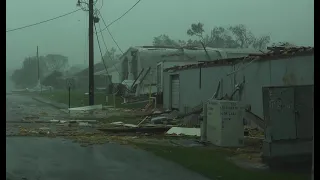 8-29-21 Lockport, LA - Hurricane Ida - EXTREME Winds Destroying Town - Airborne Debris Missiles - 4K