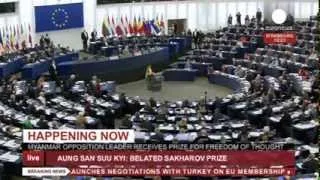 Aung San Suu Kyi receives 1990 Sakharov Prize for human rights (recorded live feed)
