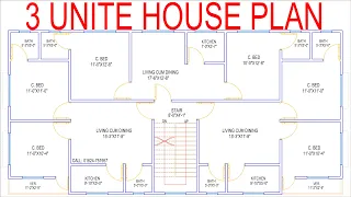 HOUSE PLAN DESIGN | EP 42 | 2000 SQUARE FEET THREE-UNIT HOUSE PLAN | LAYOUT PLAN