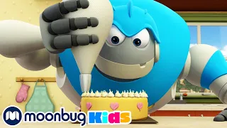 Arpo Bakes a Cake - Kids Video Subtitles | Arpo the Robot | Cartoons for Kids | Moonbug Literacy