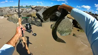 Can't Believe I Caught This - Epic Day Surf Fishing On The Rocks