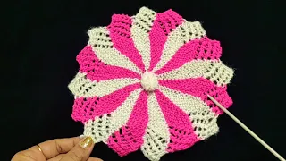 FLOWER SHAPE POOJA AASAN/THAAL POS/TABLE MAT/DOOR MAT KNITTING DESIGN STEP BY STEP । #