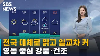[날씨] 전국 대체로 맑고 일교차 커…영동 중심 강풍·건조 / SBS