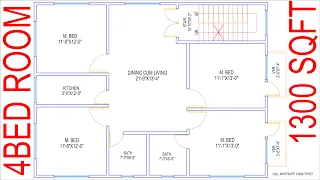 HOUSE PLAN DESIGN | EP 05 | 1300 SQUARE FEET 4 BEDROOMS HOUSE PLAN | LAYOUT PLAN