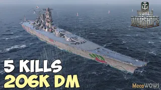 World of WarShips | Musashi | 5 KILLS | 206K Damage - Replay Gameplay 4K 60 fps
