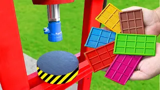 EXPERIMENT HYDRAULIC PRESS VS COLORFUL CHOCOLATE BAR