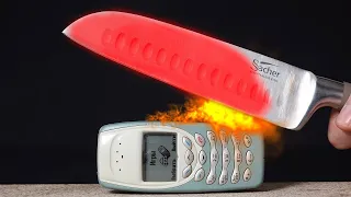 ЭКСПЕРИМЕНТ: NOKIA 3310 vs РАСКАЛЕННЫЙ НОЖ в 1000 ГРАДУСОВ !