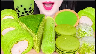 ASMR GREEN FOOD *BOBA GREEN TEA, ICE BAR, GREN TEA CREPE CAKE 녹차 디저트, 크레이프, 아이스크림 먹방 JANE ASMR 제인