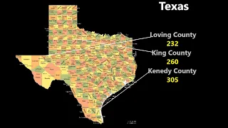 The 3 least populated counties in each state with their locations.