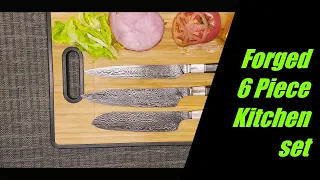 Bladesmithing - FORGED 6 Piece Damascus Knife set From files and bandsaw blades.