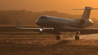 Sunset landing of Gulfstream G550 N550GA at Zurich Airport