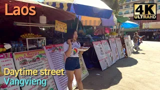 🇹🇭 2022 Vangvieng Daytime | Laos travel | vangvieng road 4k | vangvieng street food | walking street