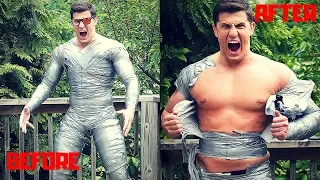 Bodybuilder Trapped in a DUCT TAPE Body Suit | Bodybuilder VS Crazy Duct Tape Challenge Fail