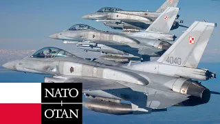 Polish Air Force, NATO. Very powerful F-16C/D Fighting Falcon fighters in training.