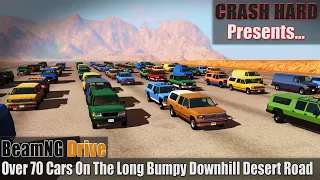 BeamNG Drive - Over 70 Cars On The Long Bumpy Downhill Desert Road