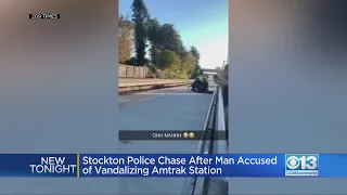 Stockton police chase man suspected of vandalizing Amtrak station