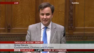 Former International Trade Minister Greg Hands at the Indicative Votes debate