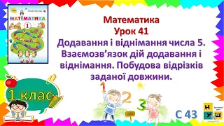 Математика 1 клас урок 41 Додавання і віднімання числа 5. Взаємозв’язок дій додавання і віднімання.