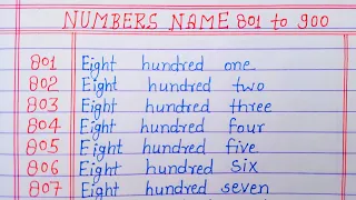 Numbers name 801 to 900 || Numbers in words 801 to 900 || 801 to 900 numbers in words in English