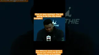 Zion Williamson gets emotional after signing a five-year max contract with the New Orleans Pelicans.