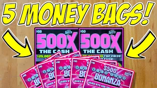 5 MONEY BAGS ON ONE TICKET! 500X The Cash & 500 Wild Cash Bonanza Florida Lottery Scratch Off Ticket