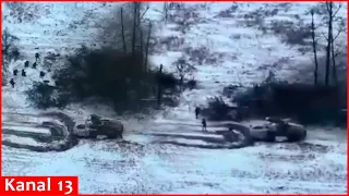 Ukrainian fighters who got out of combat vehicle in snowy area surrounded Russians in trench