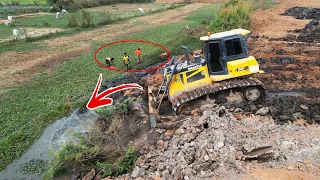 What are they preparing for, The Big Bulldozer Shantui Pushing Dirt Clearing small Canal & Land Fill