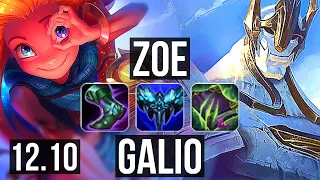 ZOE vs GALIO (MID) | 6/1/7, 1.9M mastery, Rank 8 Zoe, 500+ games, Dominating | KR Challenger | 12.10