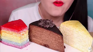 BITES ONLY: ASMR CREPE CAKE (Rainbow, Choco, Milk MUKBANG (SOFT EATING SOUNDS) NO TALKING *ZOEY ASMR